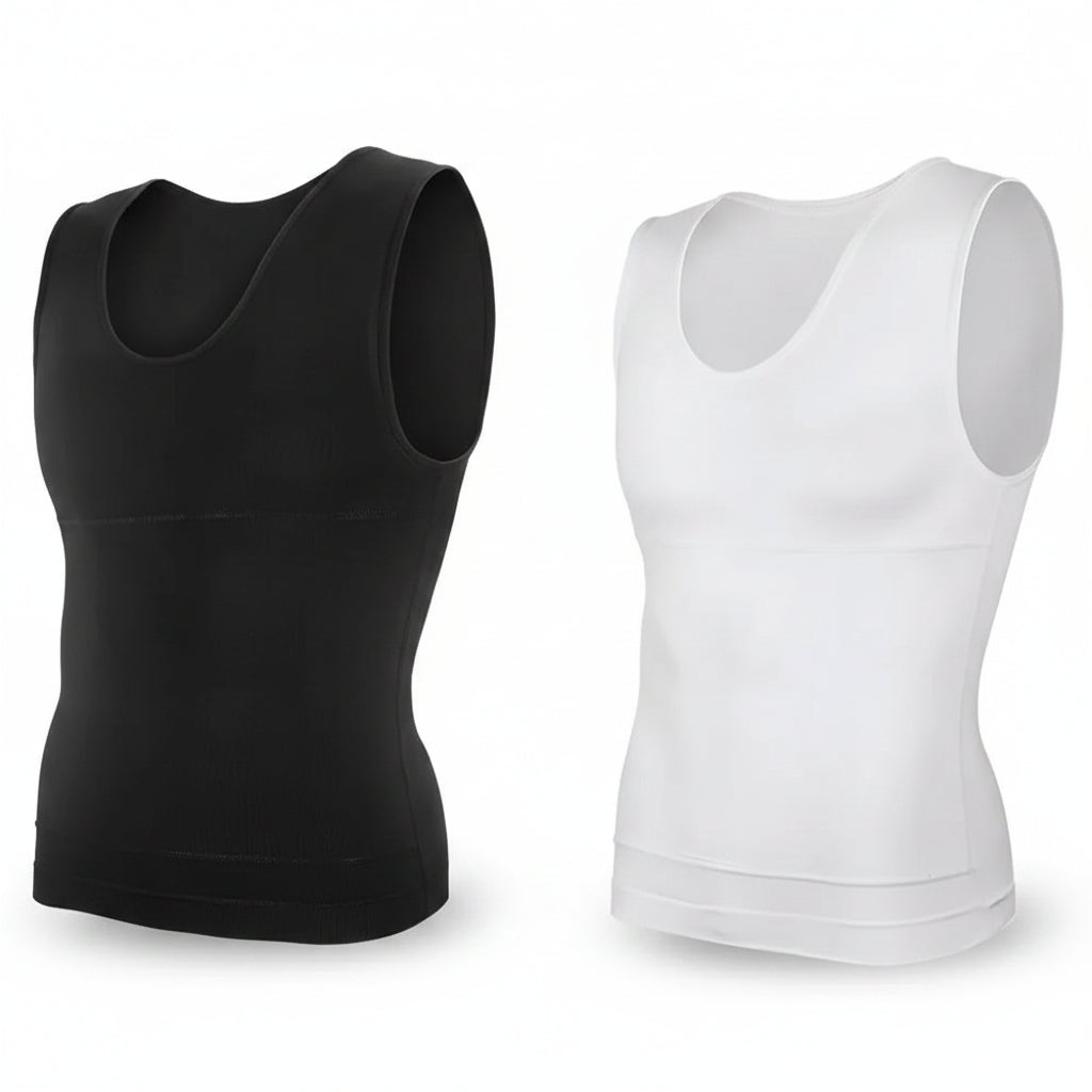 TiShape Kompressionsshirt Herren 2er-Set – Bauchweg Unterhemden Schwarz/Weiß – S bis XXL
