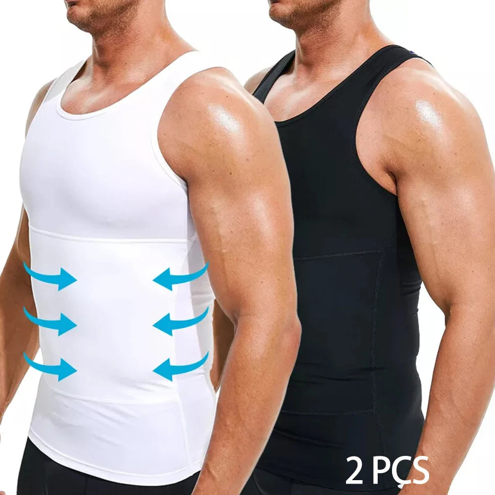 TiShape Kompressionsshirt Herren 2er-Set – Bauchweg Unterhemden Schwarz/Weiß – S bis XXL