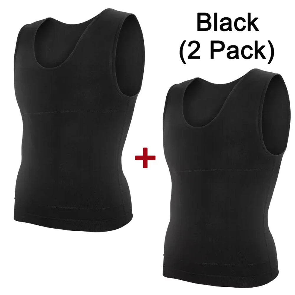 TiShape Kompressionsshirt Herren 2er-Set – Bauchweg Unterhemden Schwarz/Weiß – S bis XXL
